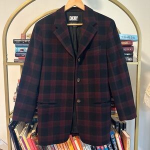 DKNY Wool-Blend Burgundy & Black Plaid Blazer 🍷🖤